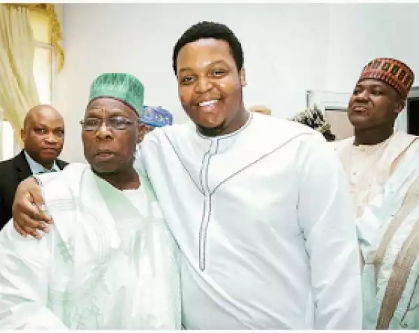 Engr. Aham Okorocha, the son of Gov. Okorocha of Imo State, poses with Obasanjo during Sokoto Durbar. Photo